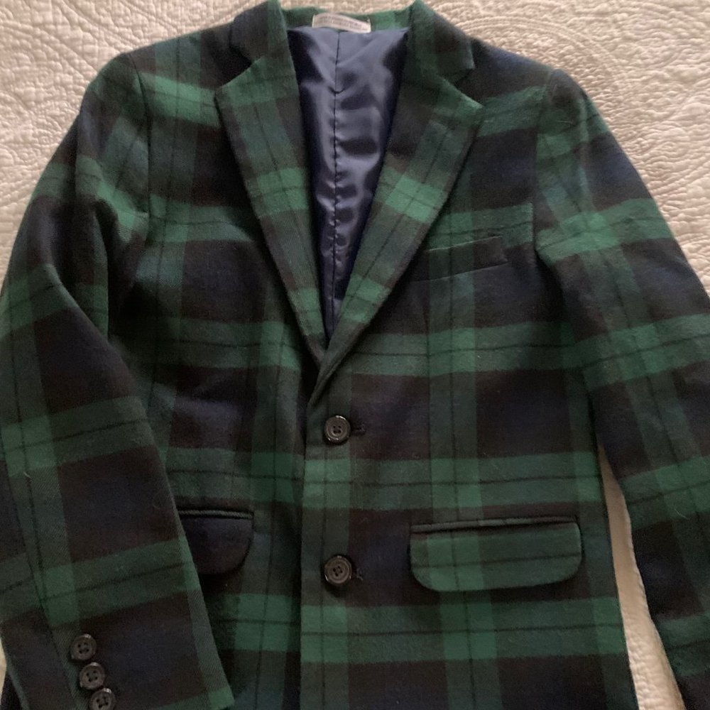 Boys 10 Izod Tartan Plaid Navy Blazer